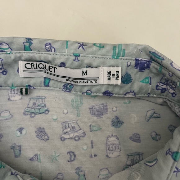CRIQUET Polo men’s size medium golf carts cactus print blue and green - Picture 2 of 8